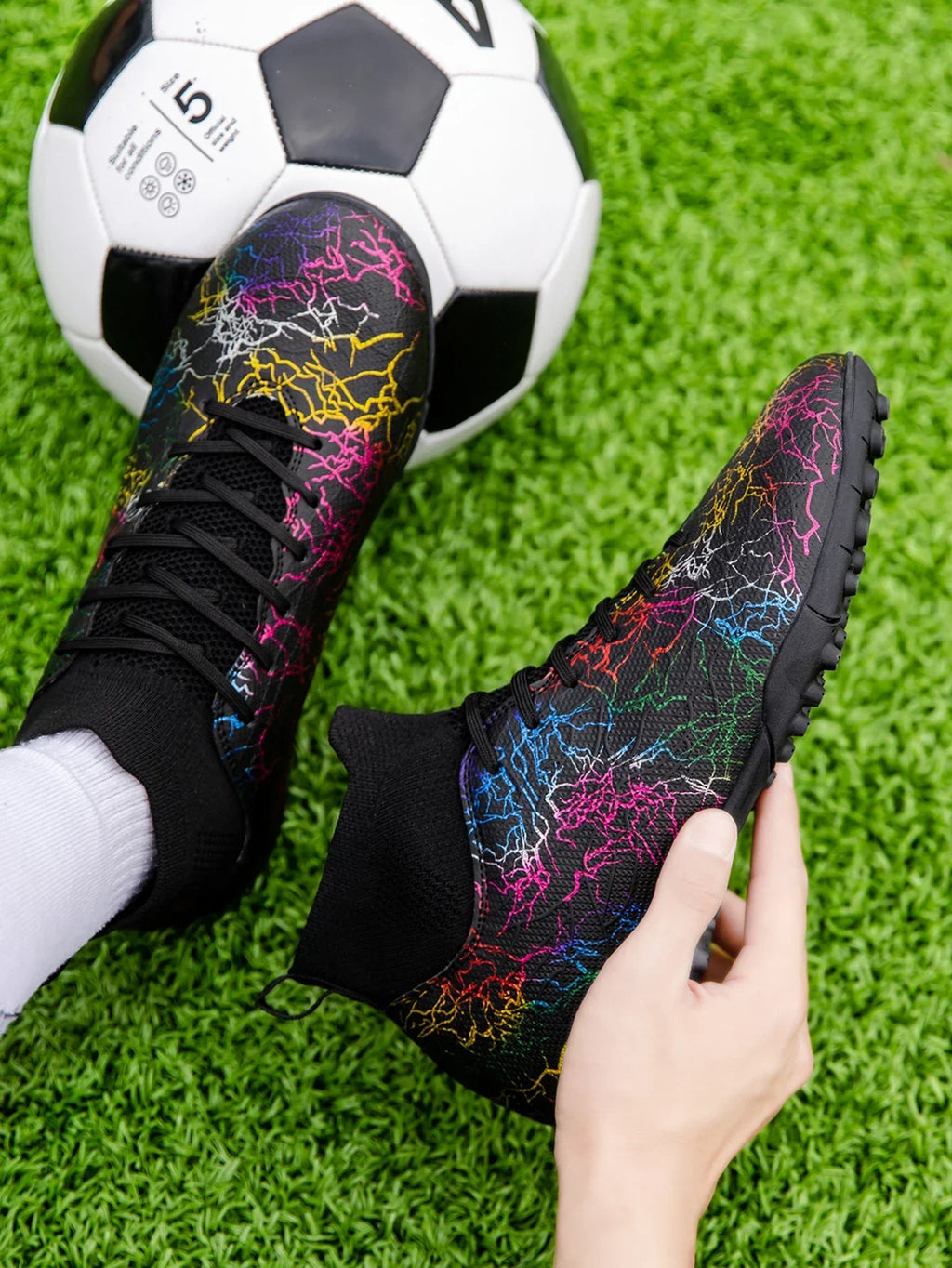 Professional High-Top Soccer Shoes for Men, Tf, Broken Nails (Referring to Cleats), Short Nails (Referring to Studs), Artificial Turf Training, Breathable, Anti-Slip