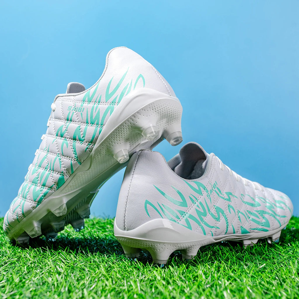 Unisex AG/FG Football Boots, Ankle Support Collar, Breathable PU Mesh, Durable TPU Long Studs, Great for Training and Competitiv