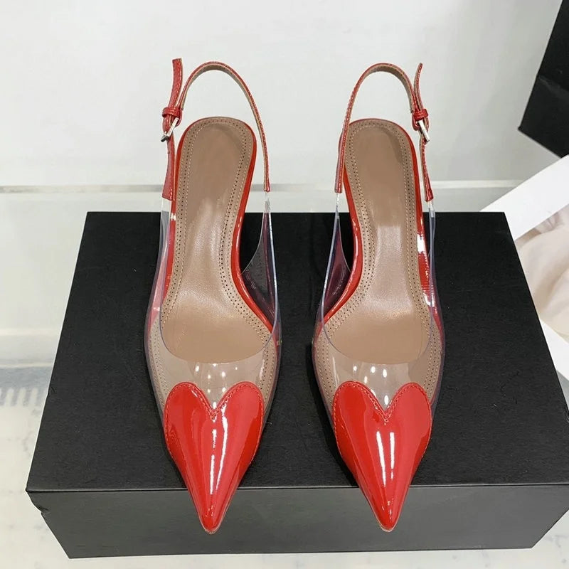 2026 New Style Fashion Heart-shaped Patched Pumps Transparent Platform Pointed-Toe High Heels Evening Shoes