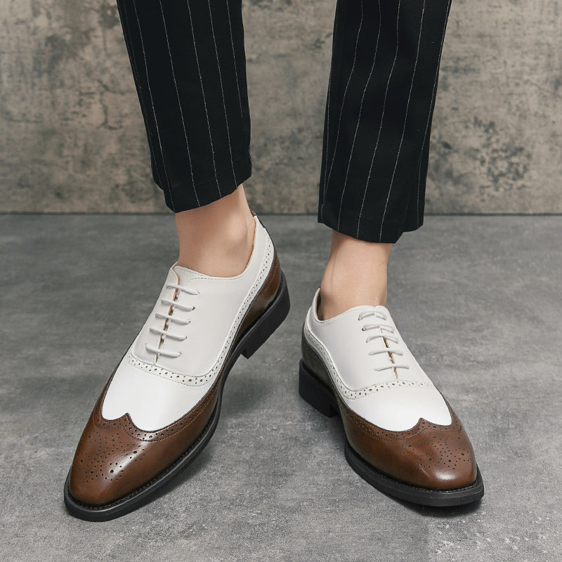Men Wingtip Detail Dress Shoes, Business Two Tone Oxford Shoes For Wedding party