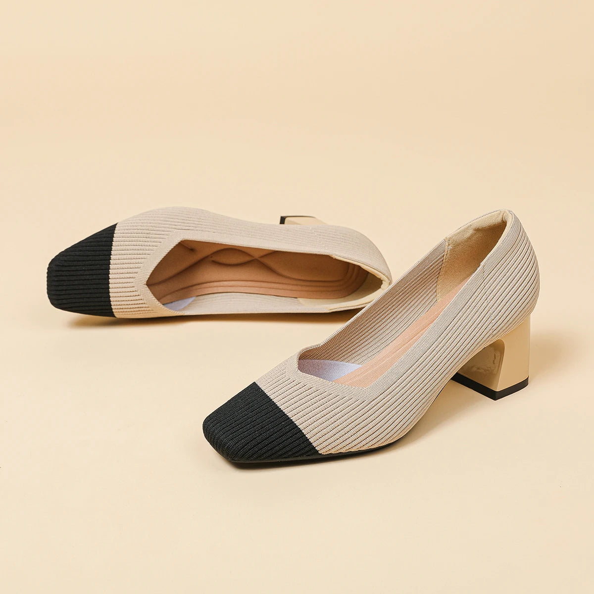 Women's High Heels Comfortable Square Knitted Breathable Comfortable Shoes (5cm High) Autumn 2025 New Collection