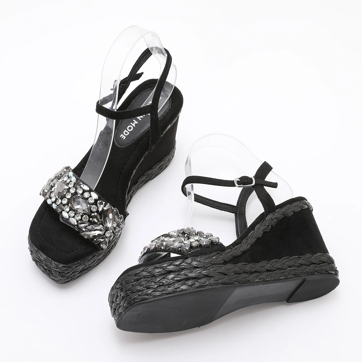 Trendin Mode Women's Velvet High Wedge Sandals 10cm Heel