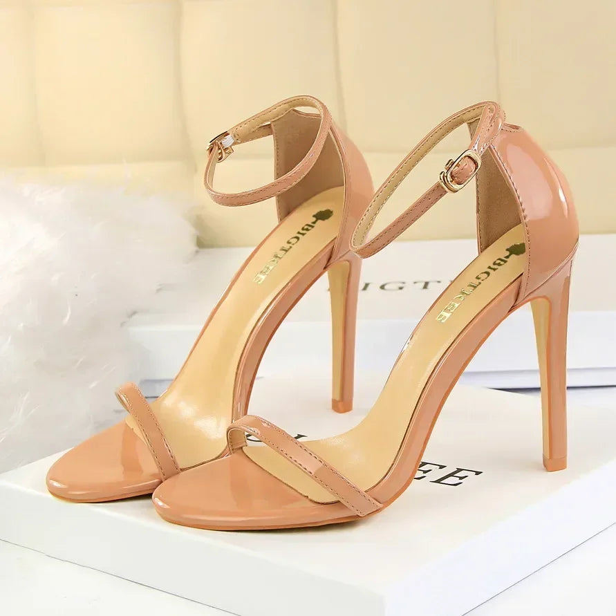 Women Gladiator Stiletto Classic Ankle Strap Holiday Beach Sandals Lady Fashion Suede 8cm 11cm High Heels Sexy Red Brown Sandles