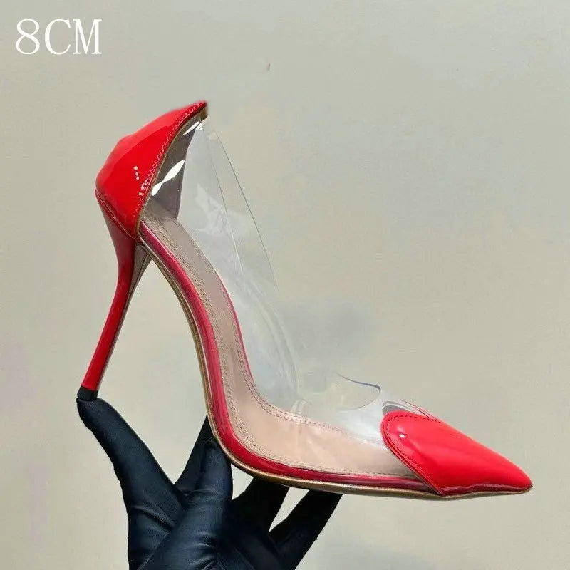 2026 Spring Summer New Fairy Wind Pointy High Heels Female Love Shaped Transparent Sandals Sexy Party Pumps