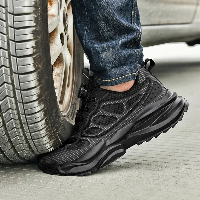 Fashion Couple Work Safety Shoes Rotating Button Steel Toe Men's Shoes Big Size Work Sneakers Puncture-Proof Protective Shoes
