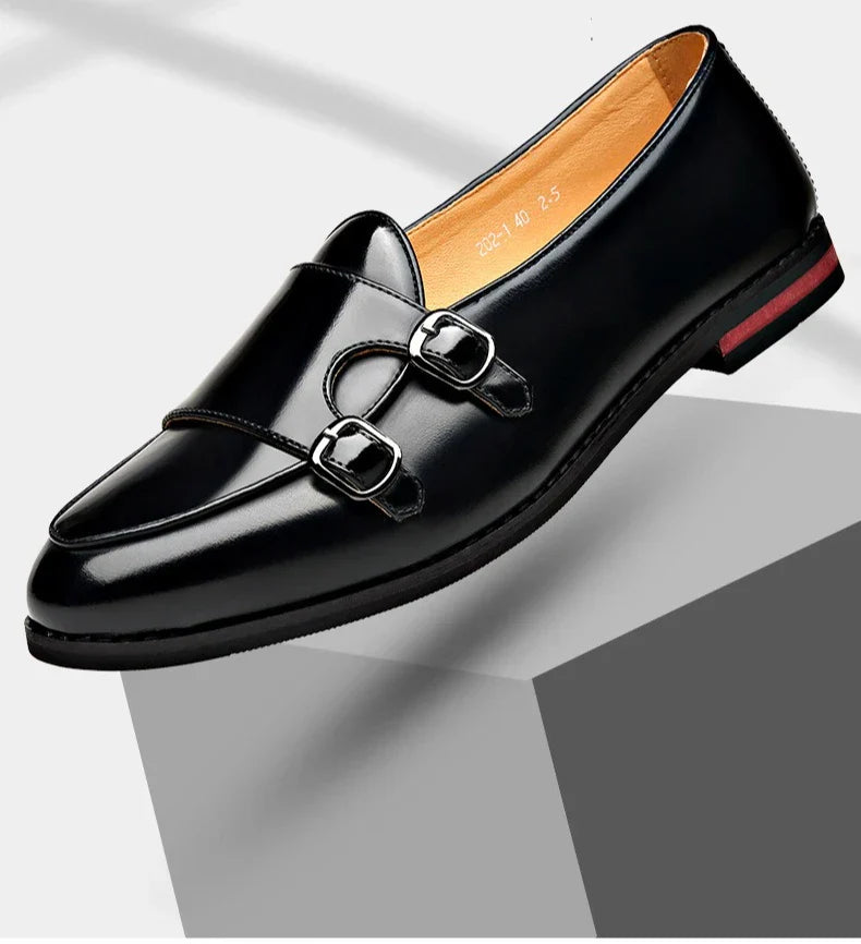 Spring Summer New Cow Leather Shoes for Men Buckle Designer Loafers Male Solid Color Big Size Fashion Business Casual Shoes Man
