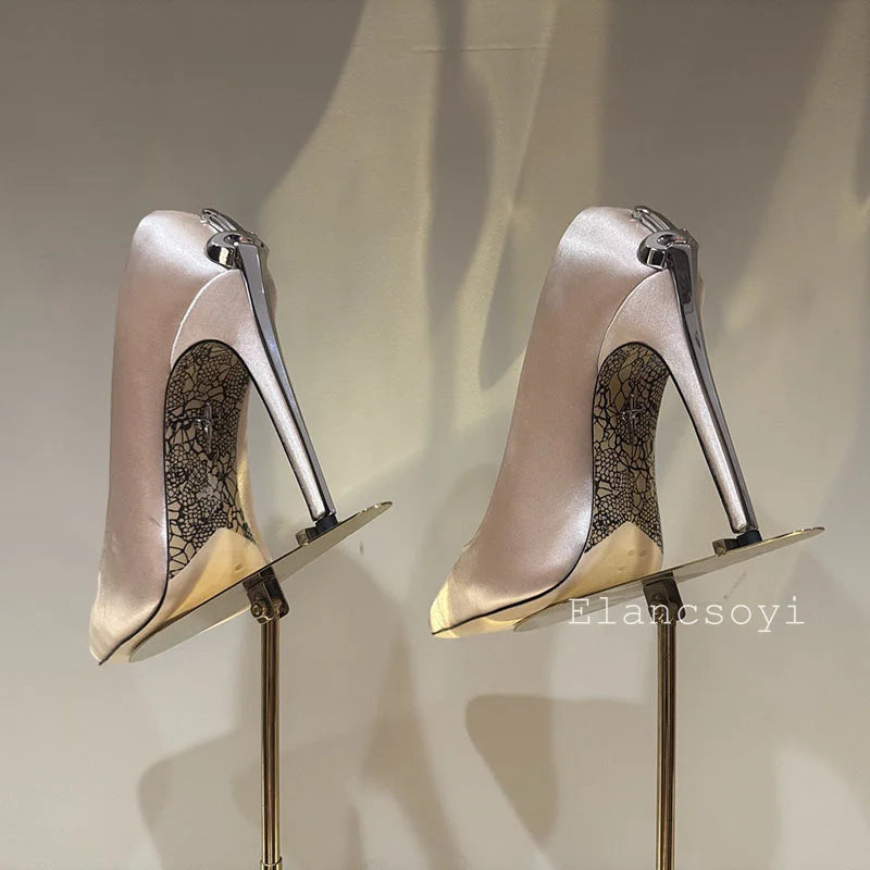 Women Pumps Real Leather Metal Sword Pointed Toe High Heel Shallow Mouth Thin Heel Single Shoes Spring Autumn Sexy Runway Shoes