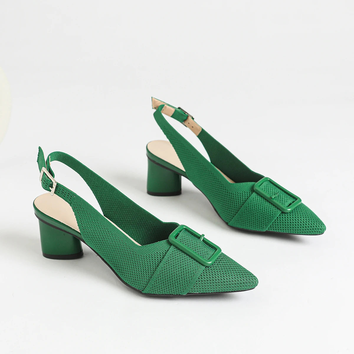 2025 New Women's High Heel Sandals with Pointed Knitted Fashion, Breathable, Non slip, and Colorful Blocks