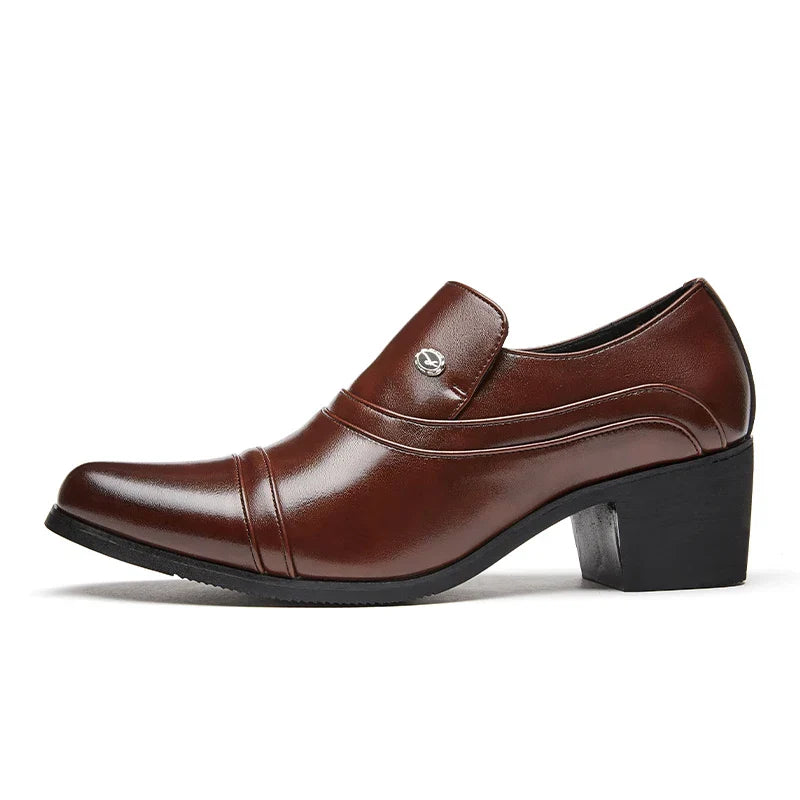 Men Business Formal Height Increasing Leather Shoes Classic Retro Elevated Loafers Lift Dress Shoes for Wedding Banquet Office