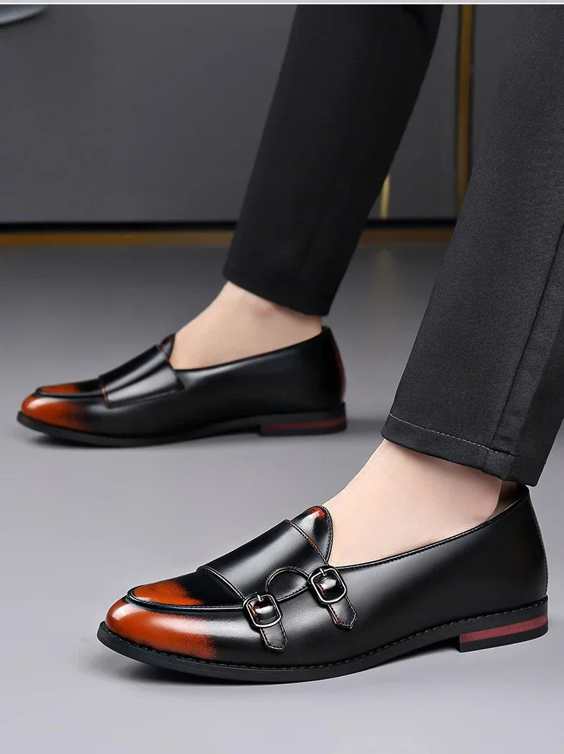 Spring Summer New Cow Leather Shoes for Men Buckle Designer Loafers Male Solid Color Big Size Fashion Business Casual Shoes Man