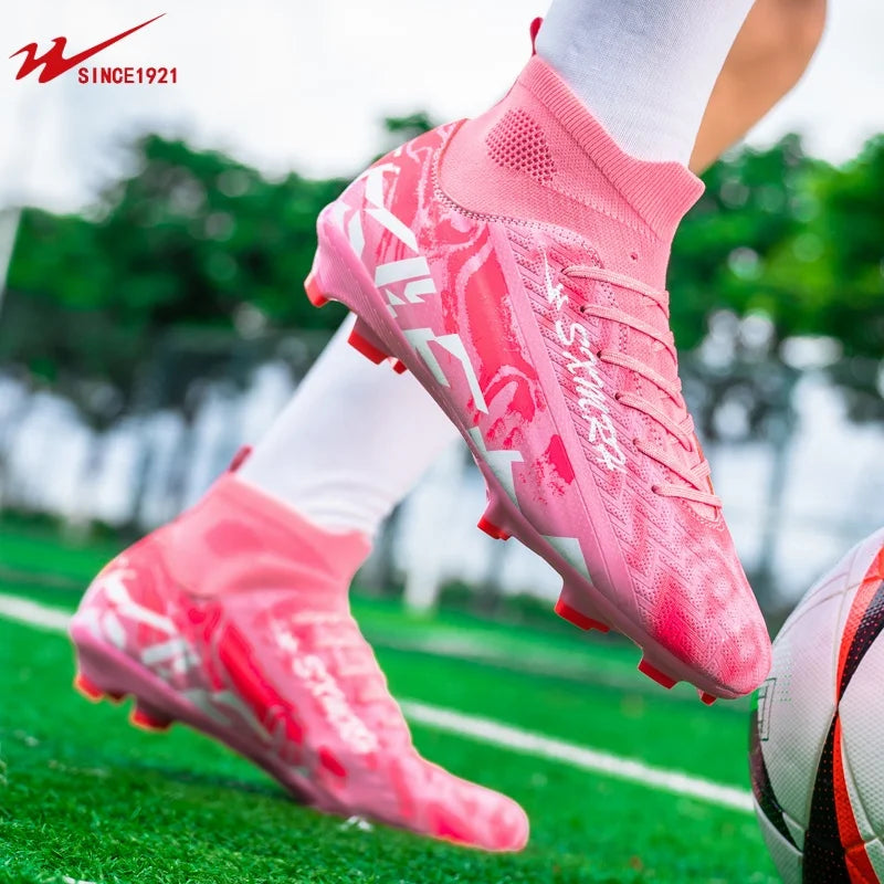 Double Star Football Shoes, FG Long Nails Anti Slip Grip for Training Competitions, Youth Adult Football Shoes