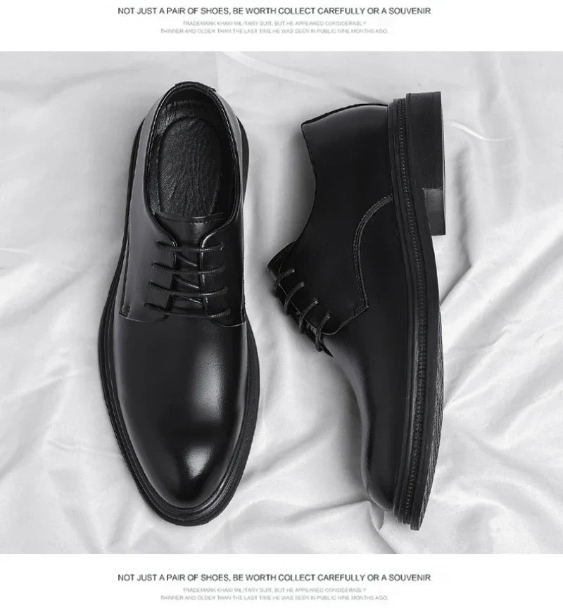 Mens Black Leather Shoes Autumn British Style Formal Business Footwear Low Top Commute Style Dress Shoes For Suits
