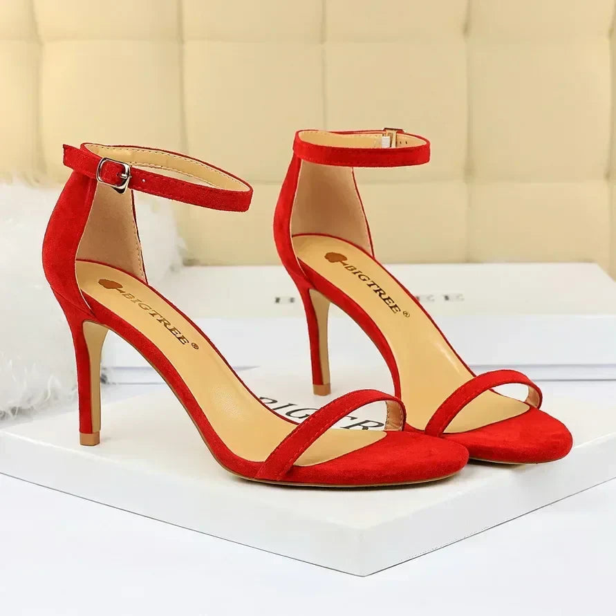 Women Gladiator Stiletto Classic Ankle Strap Holiday Beach Sandals Lady Fashion Suede 8cm 11cm High Heels Sexy Red Brown Sandles