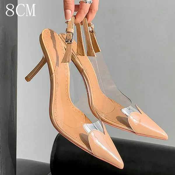 Fashion Heart Design Women Pumps Sexy Pointed Toe Clear High Heels Wedding Prom Shoes PVC Transparent Sandals Party Pumps