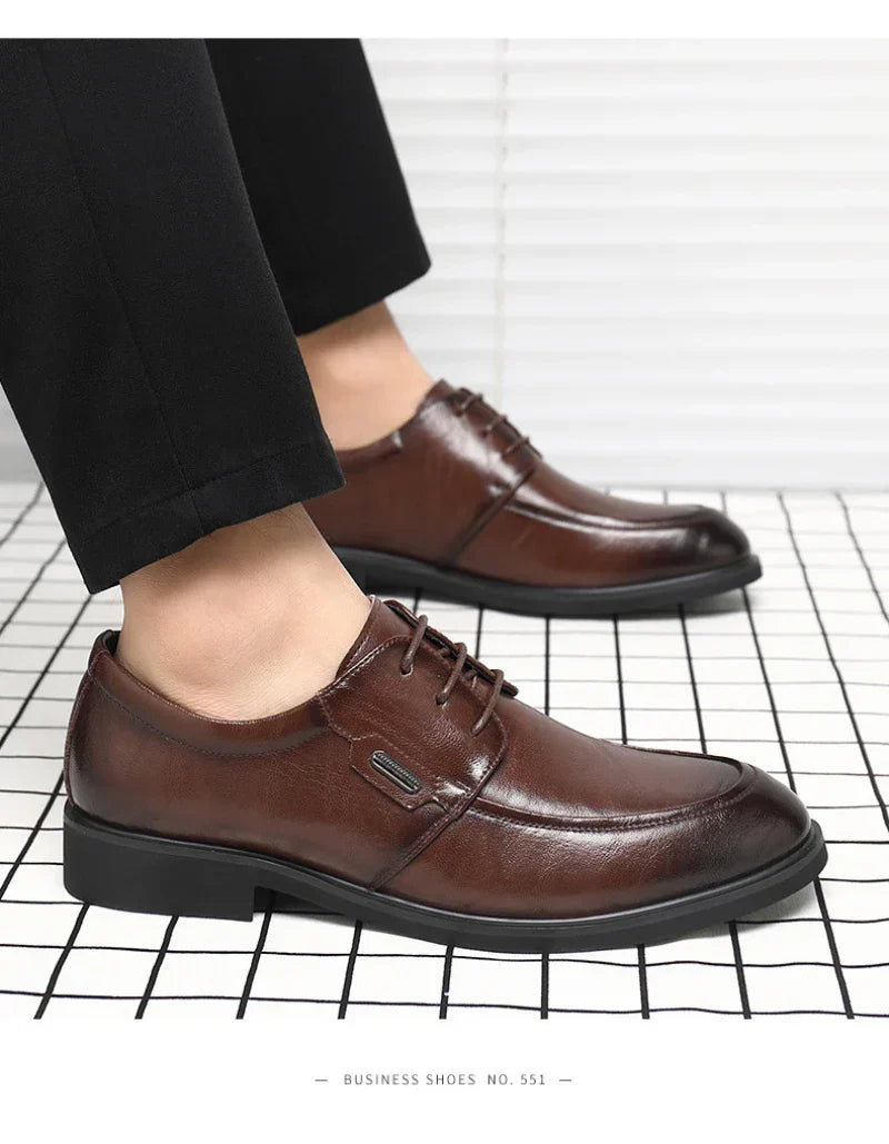 Brown Leather Dress Shoes British Style Lace Up Formal Business Footwear Groom Wedding Shoes Low Top Comfortable Office Shoes