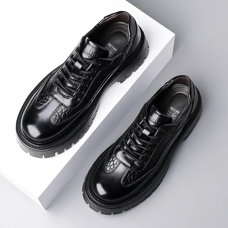 Retro Brown Men's Banquet Leather Shoes Thick Soled Wear-resistant Work Shoes2025 Classic Brand Men's Business Dress Shoes