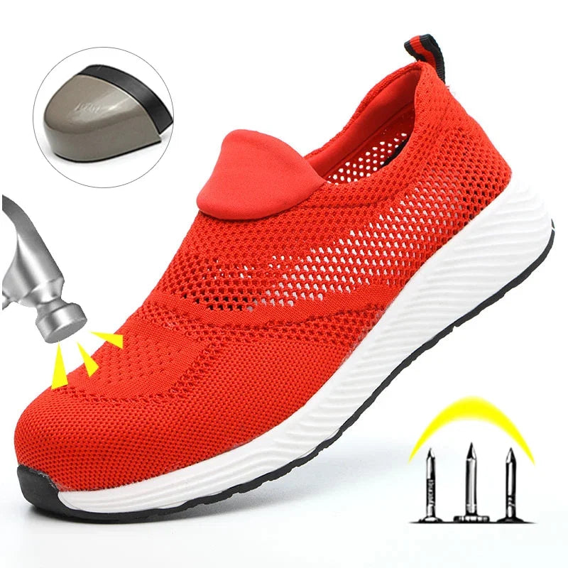 Breathable Safety Shoes Man Steel Toe Anti-Puncture Reinforced Sole Men's Work Shoes Lightweight Slip Resistant Safety Sneaker