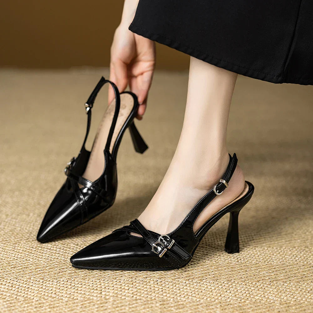 2025 Summer Classic Black Women Sandals Fashion 9cm High Stiletto Heels Lady Party Shoes Plus Small Big Size 33 43 47