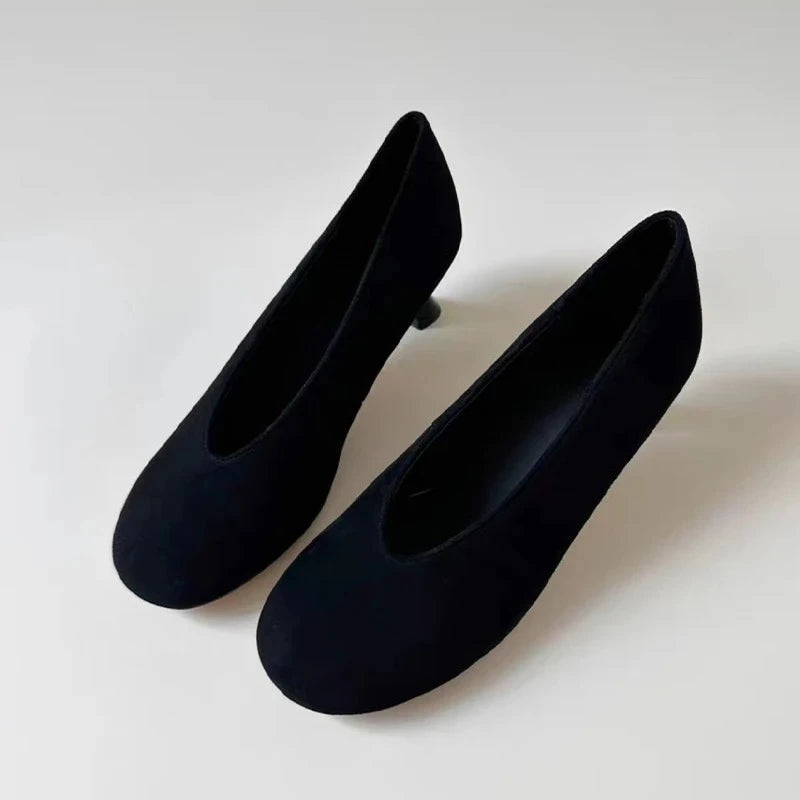 2026 New Spring Thick Heel Suede Women Mary Jane Shoes Fashion Round Toe Slip On Shoes Ladies Elegant Party Dress Pumps