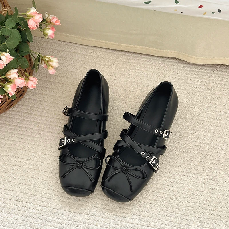 Spring Autumn Butterfly-knot Women Mary Jane Shoes Concise Ladies Ballet Style Shoes Eelgant Internal Elevation Dress Shoes