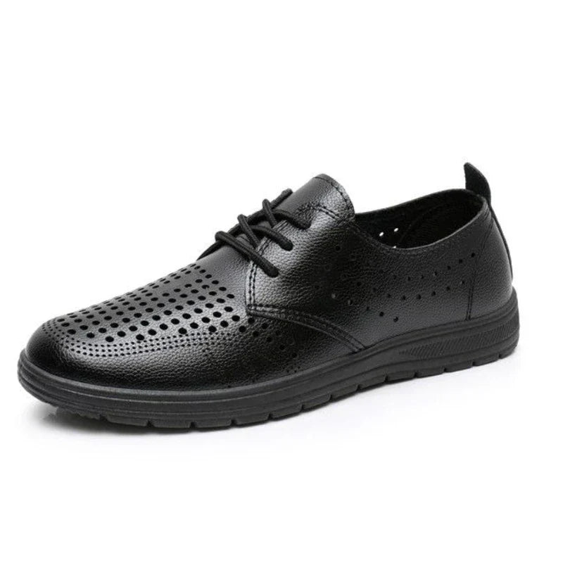 2026 Summer Men Sandals Business Casual Leather Hollow Out Shoes Breathable Soft Sole Clogs Fashion Comfortable Outdoor Slides
