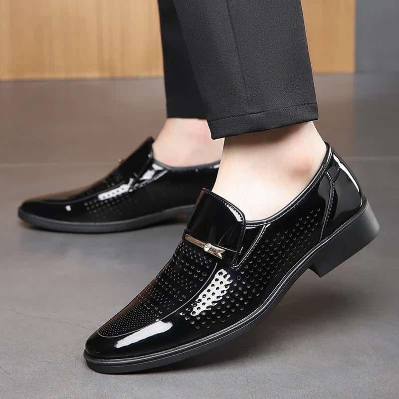 Men's Summer Breathable Leather Shoes Hollow out Comfortable Anti-Slip Formal Derby Shoes-2119-1