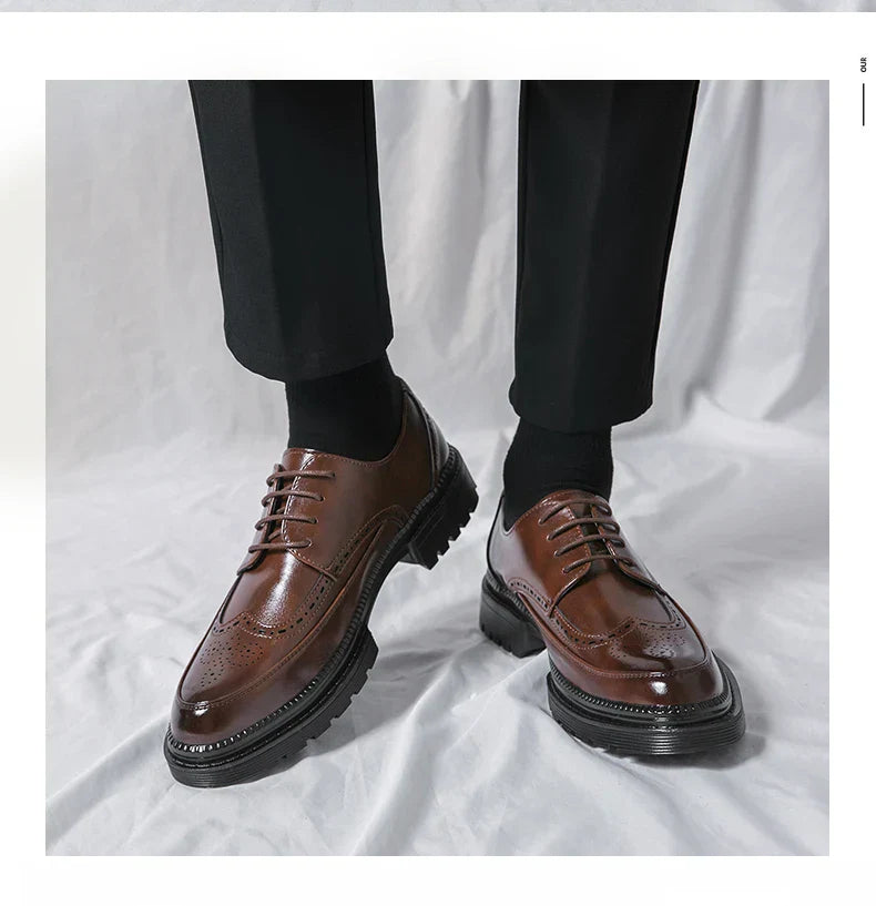 New leather shoes for young men British Brock formal business increase casual black wedding groom lace-up men's shoes