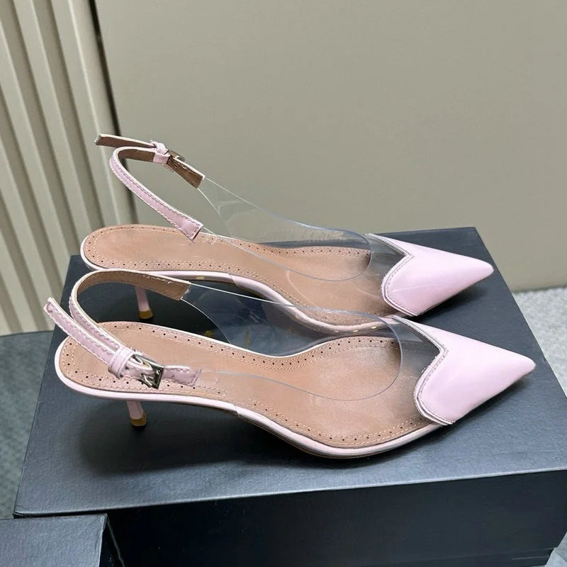 2026 European Summer New Women'S Sandals Pointy Thin Heels High Heels Back Empty Head Transparent Film Fashion Women'S Pumps