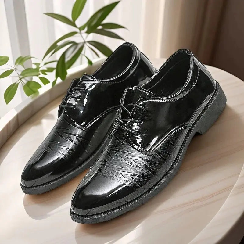 Black Round Toe Bright Upper Men's Formal Shoes Business Casual Party Elegant and Classic Low Price Suit New Social Shoe Male