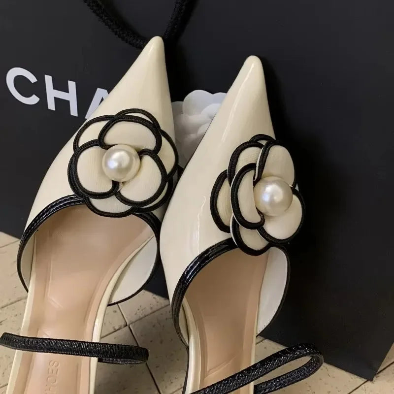 2025 Flower Pointed Toe High Heels Women Luxury Designer Sandals Female Summer Elegant Fashion Pumps Flower Mule Slippers Women