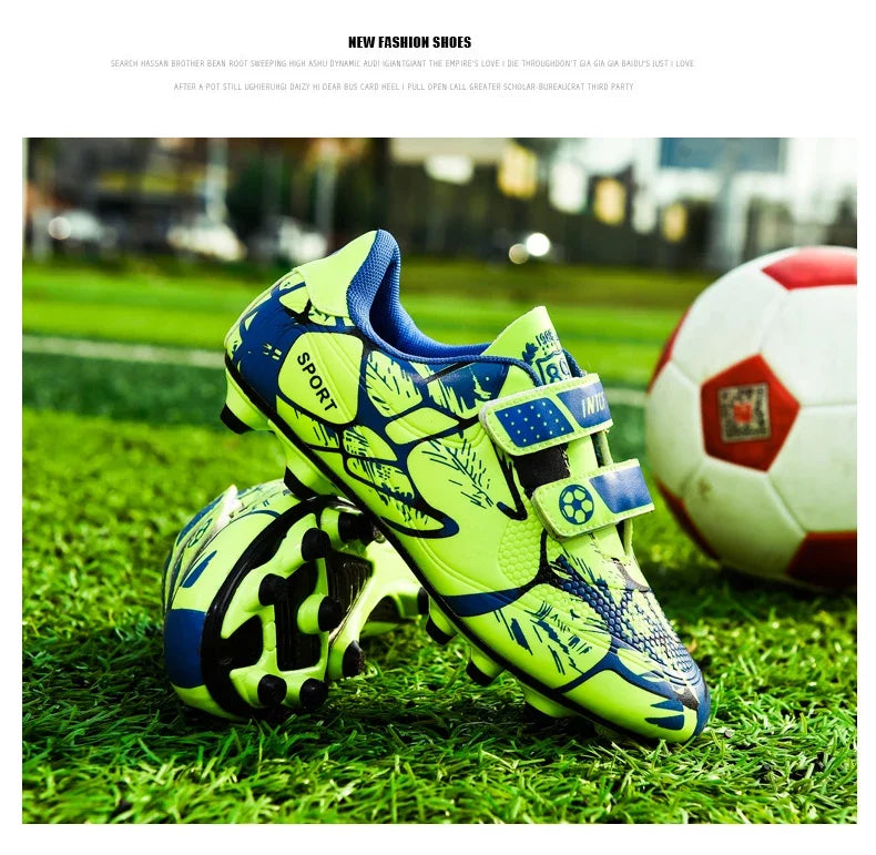 Kids Soccer Shoes Outdoor Non-Slip Football Sports Shoes Boy Training Shoes Child HOOK&LOOP Lightweight Children's Soccer Cleats
