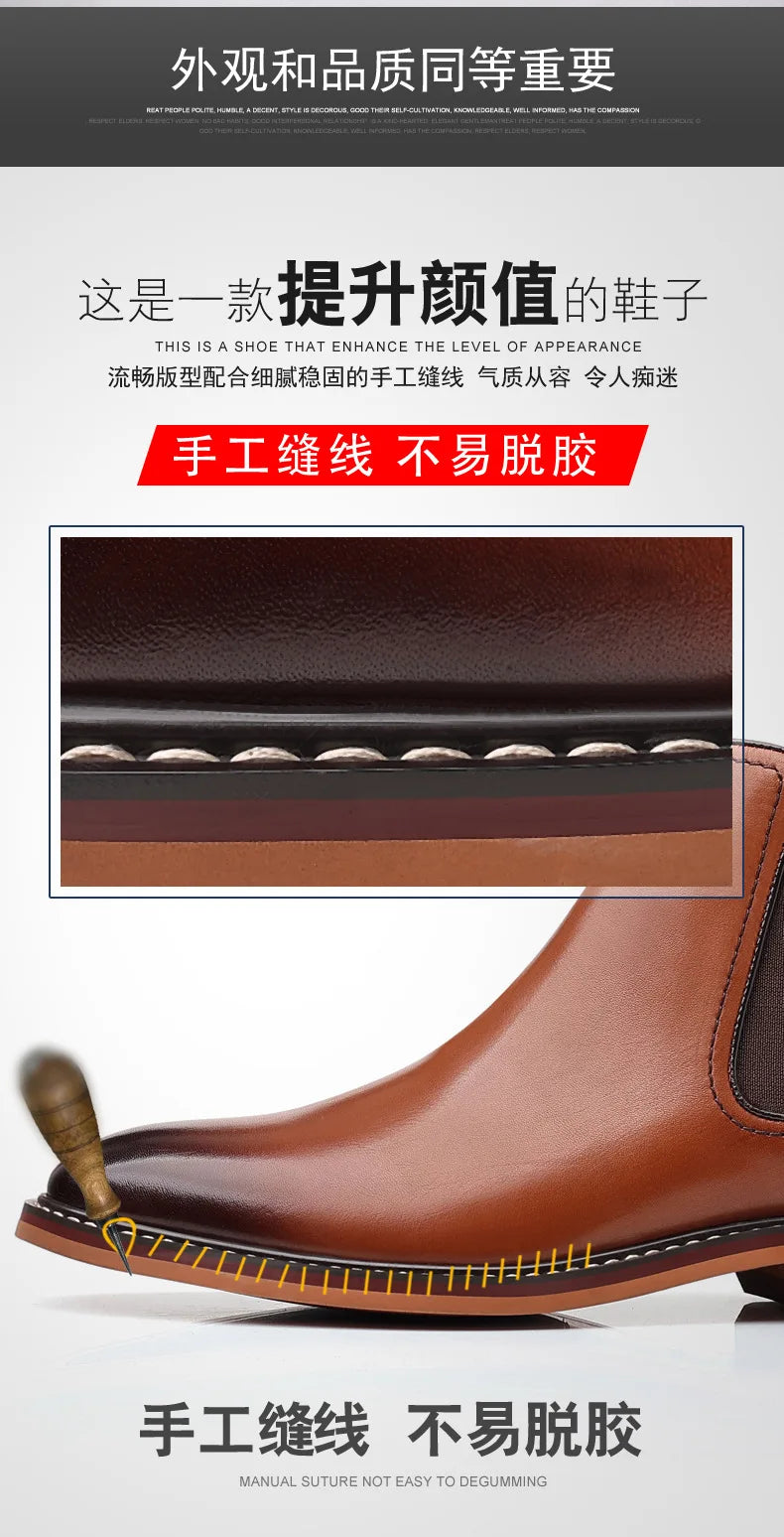 Brand Men's Chelsea Boots Genuine Cow Leather Handmade Boot Shoes Work Shoes For Formal Dress Wedding Business Party New
