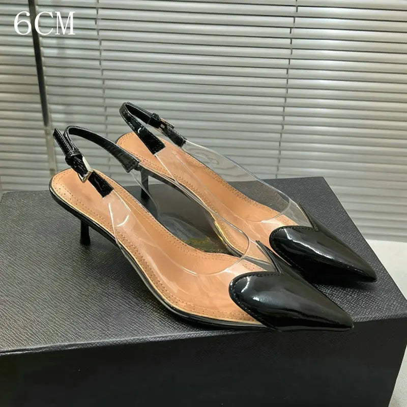 2026 Spring And Summer Pointy Stiletto Heels Wearing Slippers Transparent Female Sandals