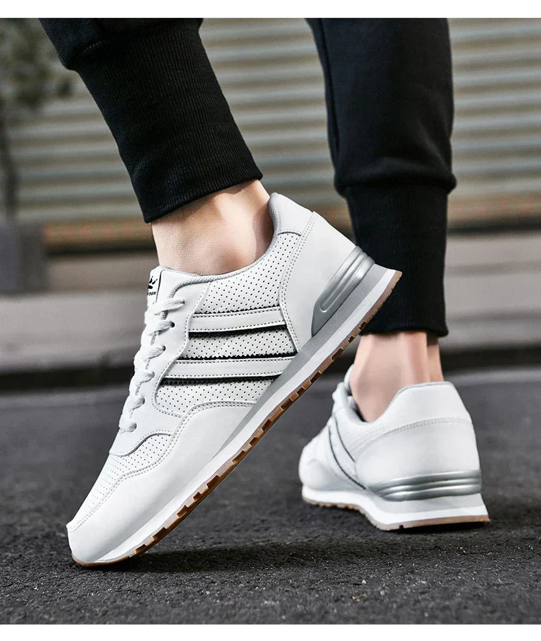 High Quality Men's Vulcanized Sneakers Leather Casual Shoes Breathable Mesh Men Tennis Shoes Male Flat Shoe Zapatillas Hombre