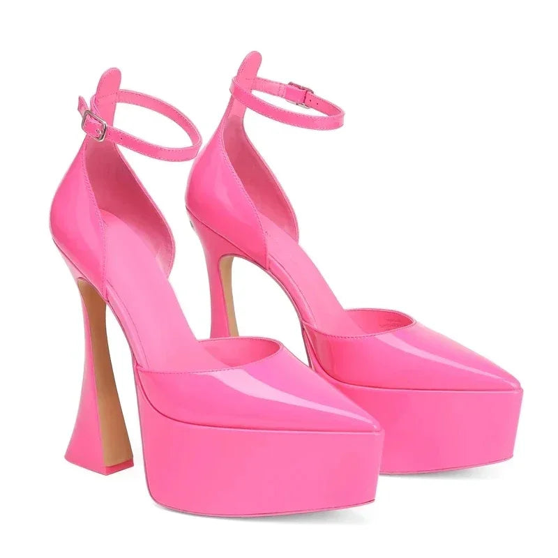 2025 Spring/Summer Women's New 15cm Thick High Heel Sandals Platform Pointed Banquet Wedding Women's Large Single Shoes