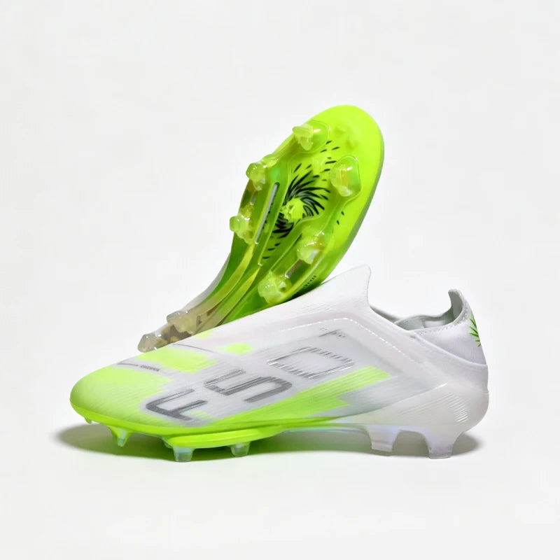 NO-LACE Premium Quality Mens Soccer Shoes SLIP-ON Non-Slip Turf Soccer Cleats Youth FG Training Football Boots Chuteira Campo