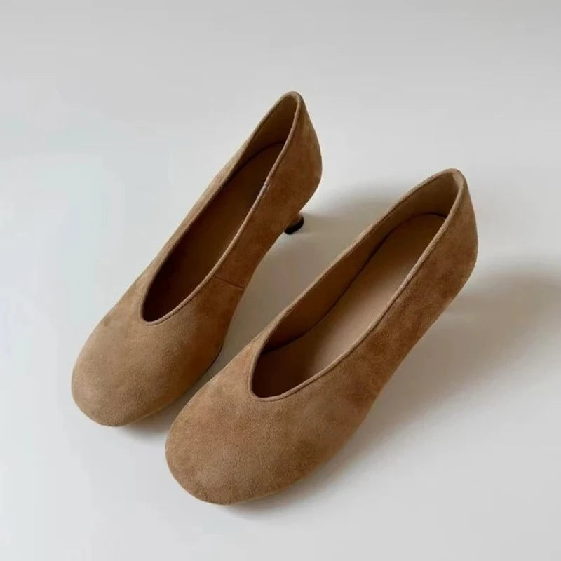 2026 New Spring Thick Heel Suede Women Mary Jane Shoes Fashion Round Toe Slip On Shoes Ladies Elegant Party Dress Pumps