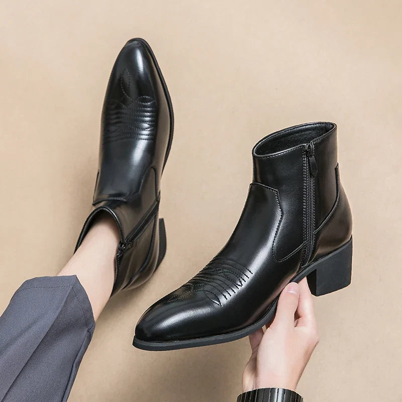 Black Western Boots for Men Cowboy Brown Chelsea Boots Zipper Ankle Business Boots Size 38-46 Free Shipping