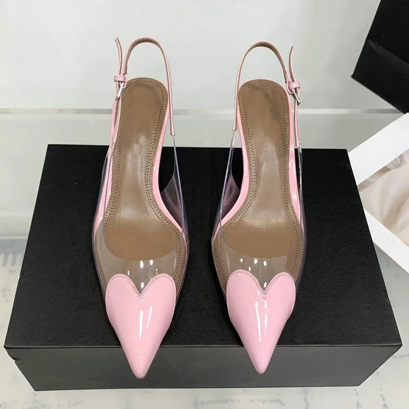 2026 New Style Fashion Heart-shaped Patched Pumps Transparent Platform Pointed-Toe High Heels Evening Shoes