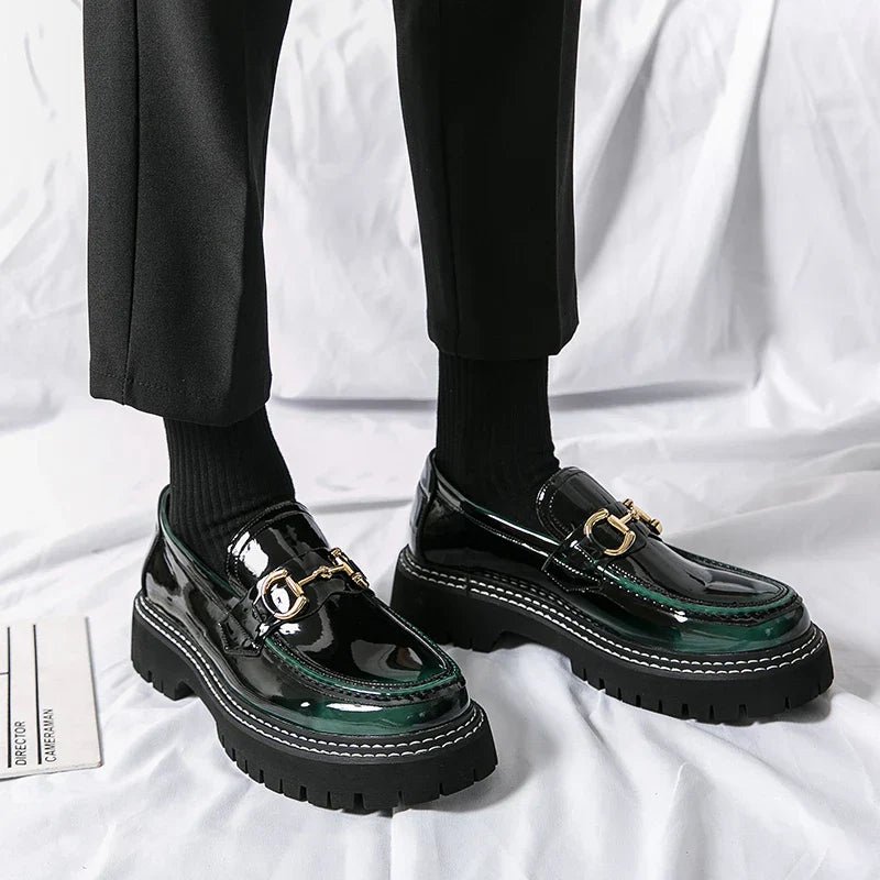 New Men Patent Leather Loafers Fashion Casual Shoes Male Thick Sole Increased Height Slip On Breathable Comfortable Driving Shoe