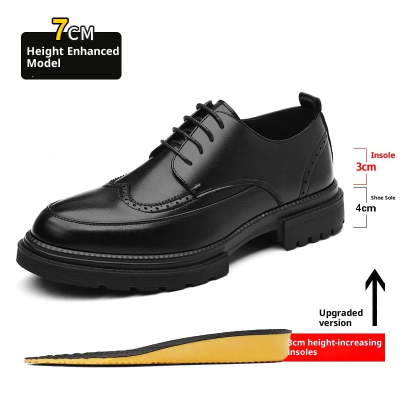 حذاء بروغ مقاس كبير للرجال لزيادة الطول، حذاء رسمي أنيق للرجال، حذاء مصعد بكعب أكسفورد مخفي 4/7/9 سم، حذاء زفاف للرجال