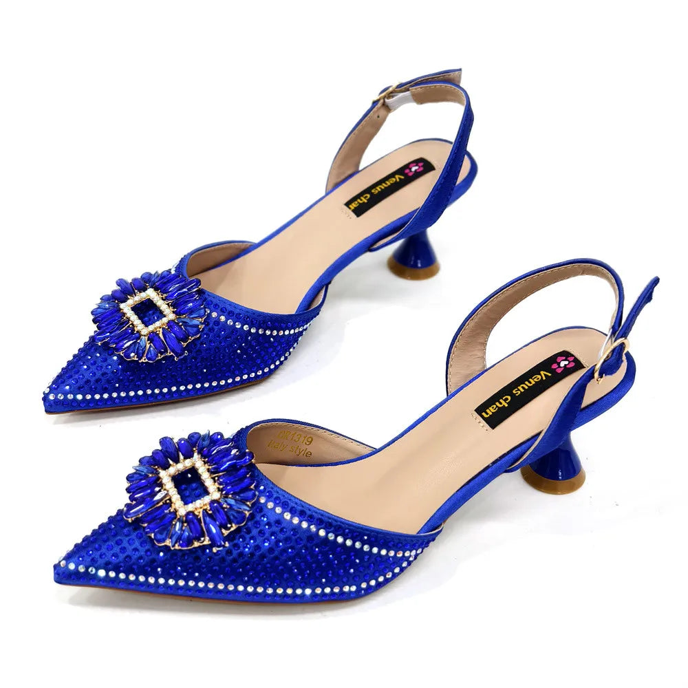 African Style Women's Shoes Mixed With BlackGold High Heels Pointed At The Dinner Party Nigerian Women's Shoes