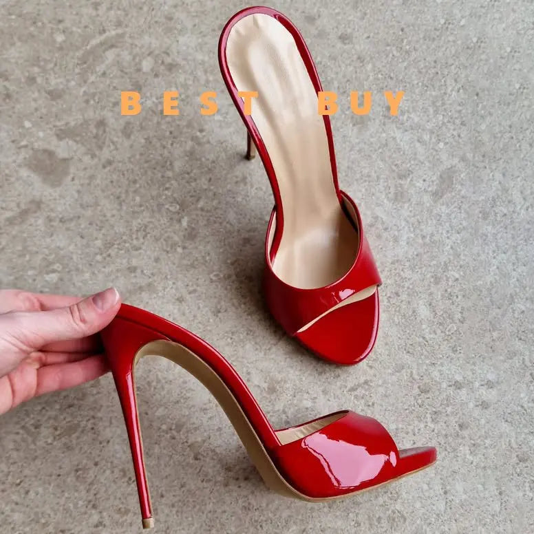 2024 Designer Summer Sandals Stilettos Sexy Woman 12cm Pointed peep Toe Thin High Heels Slippers OL Vacation Ladies Dress Shoes