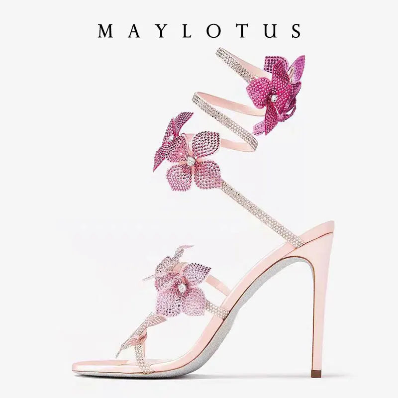 Women's New Shimmering Crystals Summer Shoes Tassel Crystal Shoes Sexy Banquet Party Twin Stiletto Women's Large Sandals