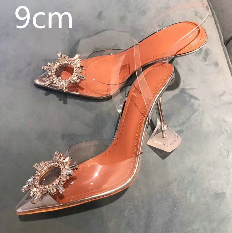 34-45 PVC Transparent Crystal Shoes 2026 Summer New Pointed Odd Heel Shoes Stiletto Ladies Sun Decoration Wild Fairy Shoes
