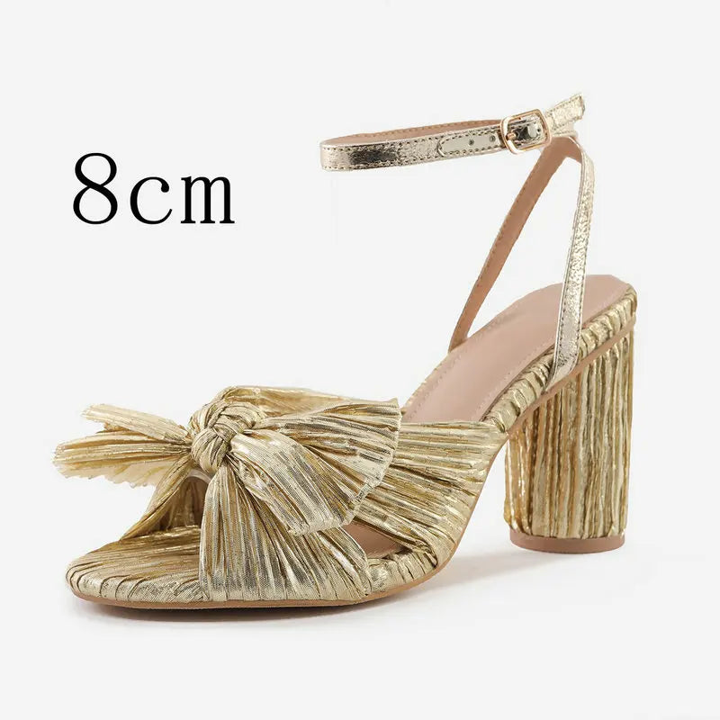 2026 Fashion Women Sandals with Thick Bow Fairy Silk Sandals Retro Fairy Shoes Lady Zapatos Super-high Heel
