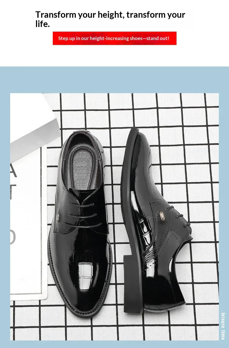 Mens Elevator Shoes 6/8CM Height Increase Invisible Hidden Formal Oxford Derby Leather Dress Shoes for Wedding Business Lace Up