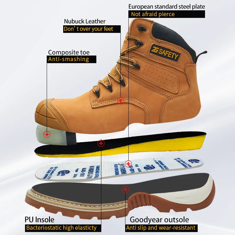 Cowhide Work Boots Genuine Leather Safety Shoes Men 6KV Insulating Shoes Composite Toe Protection Shoes Wear Resistant Men Boots