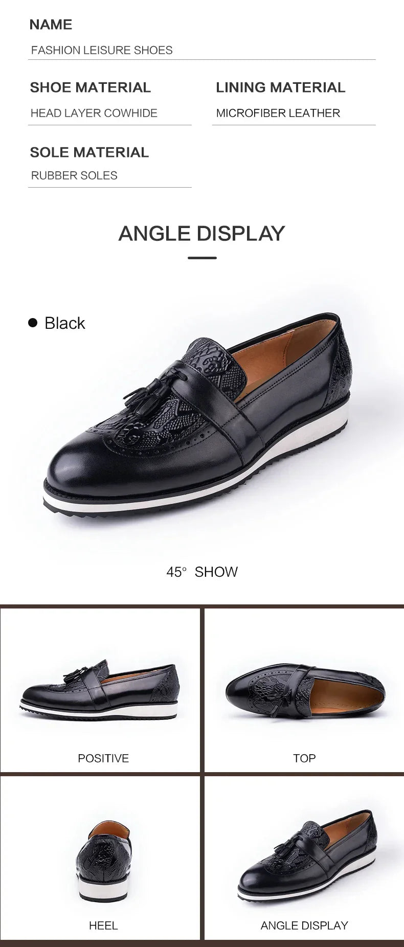 Black Dress Tassel Loafer Leather Shoes for Men Zapatos Para Hombre Upper Print Casual Shoes Daily Wear Business Leather Shoes