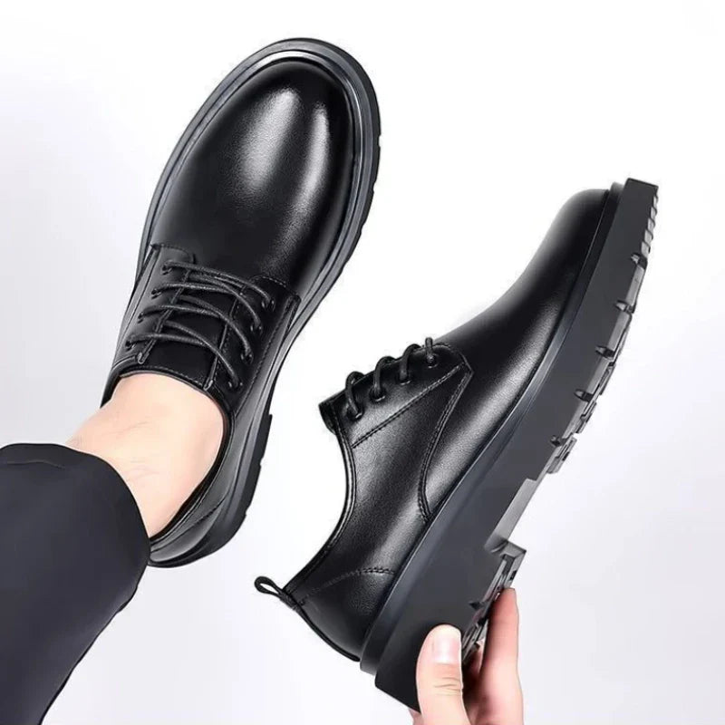 2026 Men's Leather Shoes Breathable Perforated Odor Free Business British Style Office Soft Sole Wear Resistant Casual Footwear